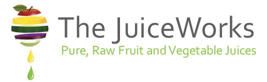 The Juice Works Logo: Pure, Raw Fruit and Vegetable Juices